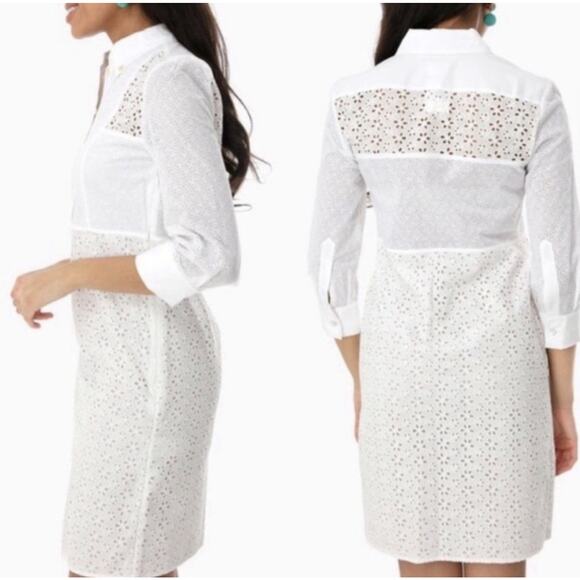 Tory Burch Patchwork Eyelet Dress Size 6 New Ivory White Classic Timeless - Picture 6 of 16